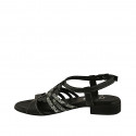 Woman's sandal in black leather and black and green printed leather heel 2 - Available sizes:  42