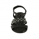 Woman's sandal in black leather and black and green printed leather heel 2 - Available sizes:  42