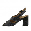 Sandalo da donna in vernice e pelle stampata blu e nera tacco 7 - Misure disponibili: 44