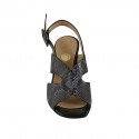 Woman's sandal in blue and black printed leather and patent leather heel 7 - Available sizes:  44