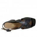 Woman's sandal in blue and black printed leather and patent leather heel 7 - Available sizes:  44