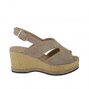 Woman's sandal in taupe suede with studs, platform and coated wedge heel 7 - Available sizes:  42