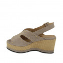 Woman's sandal in taupe suede with studs, platform and coated wedge heel 7 - Available sizes:  42
