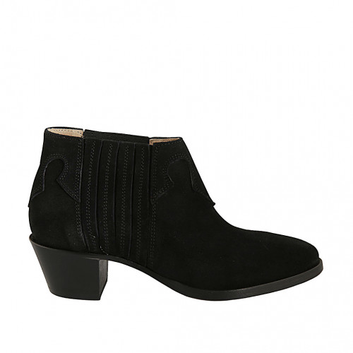 Bottines texanes pour femmes en daim noir avec élastiques talon 5 - Pointures disponibles:  42