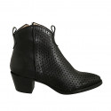 Woman's Texan ankle boot with zipper in black leather and pierced leather heel 5 - Available sizes:  45, 46