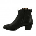 Woman's Texan ankle boot with zipper in black leather and pierced leather heel 5 - Available sizes:  45, 46