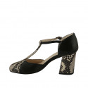 Chaussure ouverte pour femmes en cuir noir et imprimé noir et beige avec courroie salomé talon 7 - Pointures disponibles:  42