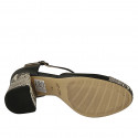 Chaussure ouverte pour femmes en cuir noir et imprimé noir et beige avec courroie salomé talon 7 - Pointures disponibles:  42