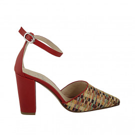 Chaussure ouverte à bout pointu pour femmes avec courroie en cuir rouge et tissu tressé multicouleur talon 9 - Pointures disponibles: 42