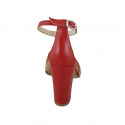 Woman's pointy open shoe with strap in red leather and braided multicolored fabric heel 9 - Available sizes:  42