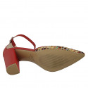 Zapato abierto a punta con cinturon en piel roja a y tejido trensado multicolor tacon 9 - Tallas disponibles:  42