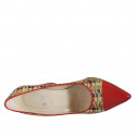 Zapato de salon puntiagudo en piel roja y tejido trensado multicolor para mujer tacon 8 - Tallas disponibles:  42