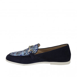 Woman's mocassin with accessory in blue suede and light blue braided fabric heel 2 - Available sizes:  42, 43 2