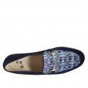 Woman's mocassin with accessory in blue suede and light blue braided fabric heel 2 - Available sizes:  42, 43