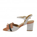 Woman's strap sandal with buckle and fringes in gray and rose suede and black leather heel 6 - Available sizes:  45