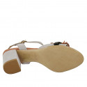 Sandale pour femmes avec courroie, boucle et franges en daim gris et rose et cuir noir talon 6 - Pointures disponibles:  45