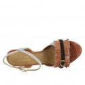 Woman's strap sandal with buckle and fringes in gray and rose suede and black leather heel 6 - Available sizes:  45