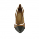 Woman's pointy pump in tan, black and white leather heel 8 - Available sizes:  31, 42