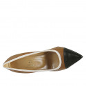 Zapato de salon puntiagudo para mujer en piel brun claro, negra y blanca tacon 8 - Tallas disponibles:  31, 42