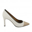 Woman's pointy pump in nude, black and white leather heel 8 - Available sizes:  31