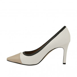 Woman's pointy pump in nude, black and white leather heel 8 - Available sizes:  31 2
