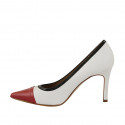 Woman's pump shoe in white leather and red and blue patent leather heel 8 - Available sizes:  32, 42