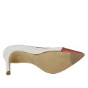 Zapato de salon para mujer en piel blanca y charol rojo y azul tacon 8 - Tallas disponibles:  32, 42
