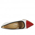Woman's pump shoe in white leather and red and blue patent leather heel 8 - Available sizes:  32, 42