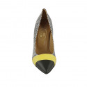 Woman's pointy pump in black and white leather and yellow patent leather heel 9 - Available sizes:  31