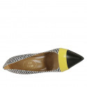 Escarpin à bout pointu pour femmes en cuir noir et blanc et cuir verni jaune talon 9 - Pointures disponibles:  31