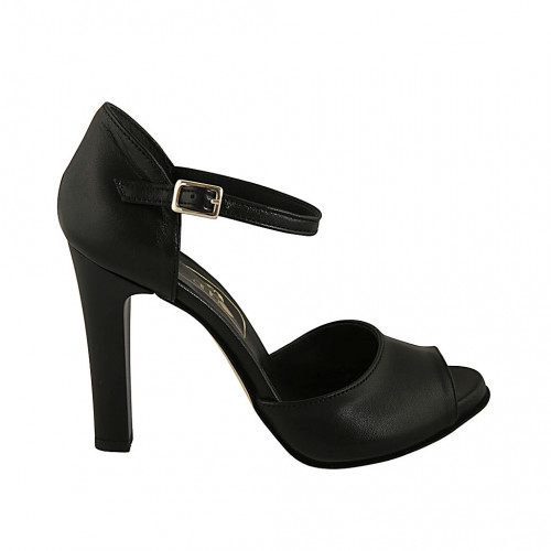 Zapato abierto para mujer con cinturon en piel negra tacon 10 - Tallas disponibles:  42