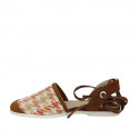 Woman's open shoe with laces in tan suede and multicolored fabric heel 1 - Available sizes:  34, 43, 45