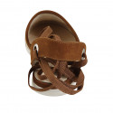 Woman's open shoe with laces in tan suede and multicolored fabric heel 1 - Available sizes:  34, 43, 45