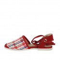 Woman's open shoe with laces in red suede and multicolored fabric heel 1 - Available sizes:  33, 43