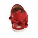 Woman's open shoe with laces in red suede and multicolored fabric heel 1 - Available sizes:  33, 43