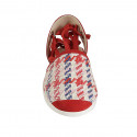 Woman's open shoe with laces in red suede and multicolored fabric heel 1 - Available sizes:  33, 43