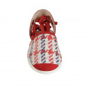 Zapato abierto para mujer con cordones en gamuza roja y tejido multicolor tacon 1 - Tallas disponibles:  33, 43