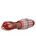 Woman's open shoe with laces in red suede and multicolored fabric heel 1 - Available sizes:  33, 43