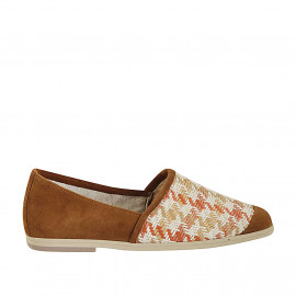 Zapato para mujer en gamuza cognac y tejido multicolor tacon 1 - Tallas disponibles:  43