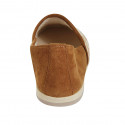 Woman's highfronted shoe in cognac brown suede and multicolored fabric heel 1 - Available sizes:  43