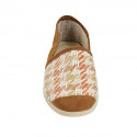 Woman's highfronted shoe in cognac brown suede and multicolored fabric heel 1 - Available sizes:  43
