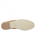 Woman's highfronted shoe in cognac brown suede and multicolored fabric heel 1 - Available sizes:  43
