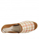 Woman's highfronted shoe in cognac brown suede and multicolored fabric heel 1 - Available sizes:  43