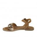Sandale pour femmes avec courroie, pierres et coquillages en daim beige talon 1 - Pointures disponibles:  33