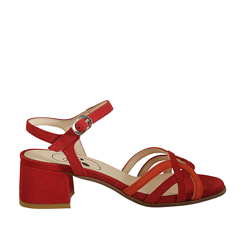 Woman's sandal with strap in red and orange suede heel 4