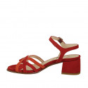 Sandalia para mujer en gamuza roja y naranja con cinturon tacon 4 - Tallas disponibles:  42