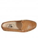 Woman's loafer with removable insole in tan brown printed leather - Available sizes:  45