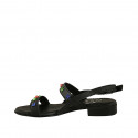 Sandale pour femmes en cuir noir avec goujons colorés talon 2 - Pointures disponibles:  32, 33