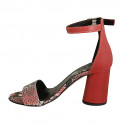 Woman's open shoe with ankle strap in red leather and printed leather heel 7 - Available sizes:  42