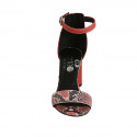 Scarpa aperta da donna con cinturino alla caviglia in pelle e pelle stampata rossa tacco 7 - Misure disponibili: 42